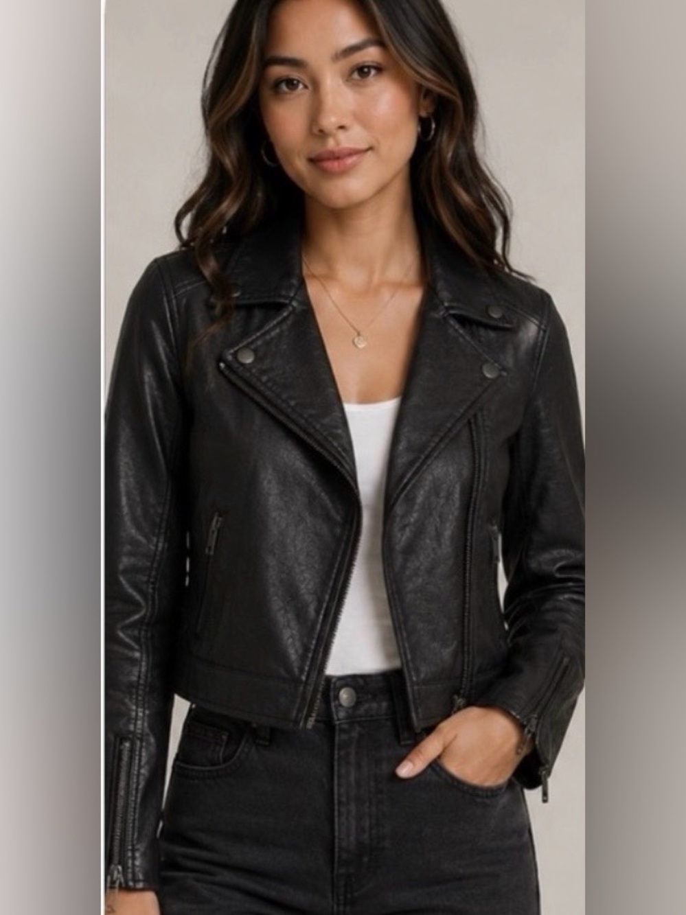 NEW Blank NYC Black faux Leather Motorcycle Jacket with‎ Quilted Shoulders XS
